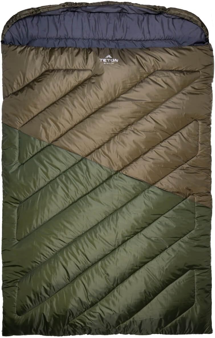 Teton Mammoth Queen Size Double Sleeping Bag- A Warm Bag The Whole Family can Enjoy, Compression Sack Included, Mammoth 0F – Ivy