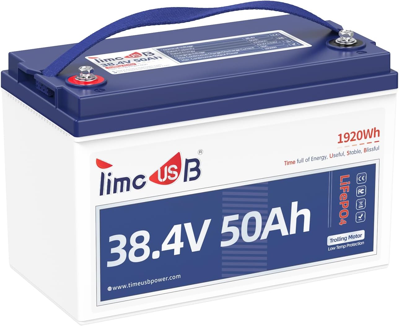 Timeusb 36V 50Ah LiFePO4 Battery, Group 31, Low Temp Cutoff, 10-Year Life, Grade A Cells, Lithium Battery for Trolling Motor, Solar