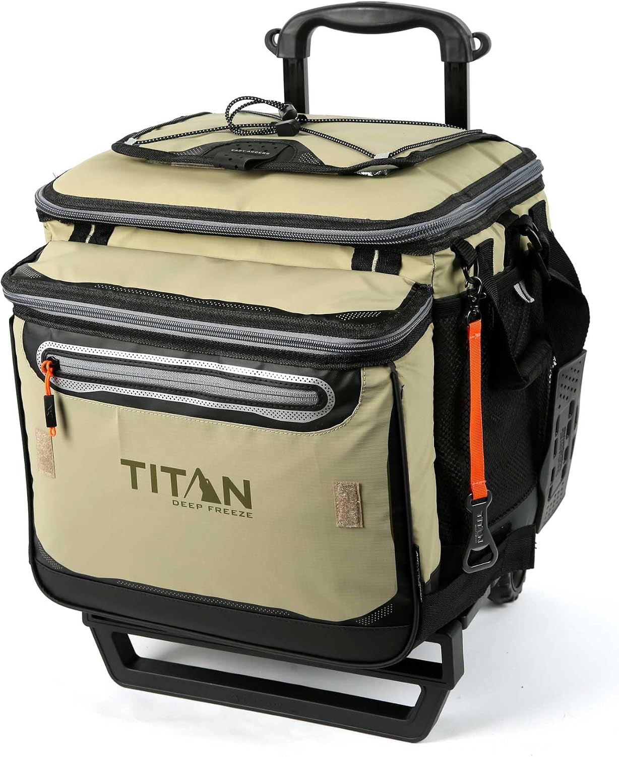 Titan Deep Freeze 60 (50+10) Can Wheeled Cooler – Collapsible Rolling Cooler with Wheels and All-Terrain Cart – Moss