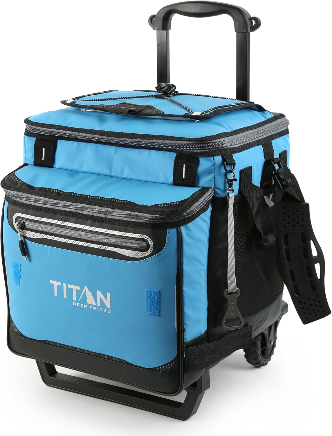 Titan Deep Freeze 60 (50+10) Can Wheeled Cooler – Collapsible Rolling Cooler with Wheels and All-Terrain Cart – Process Blue