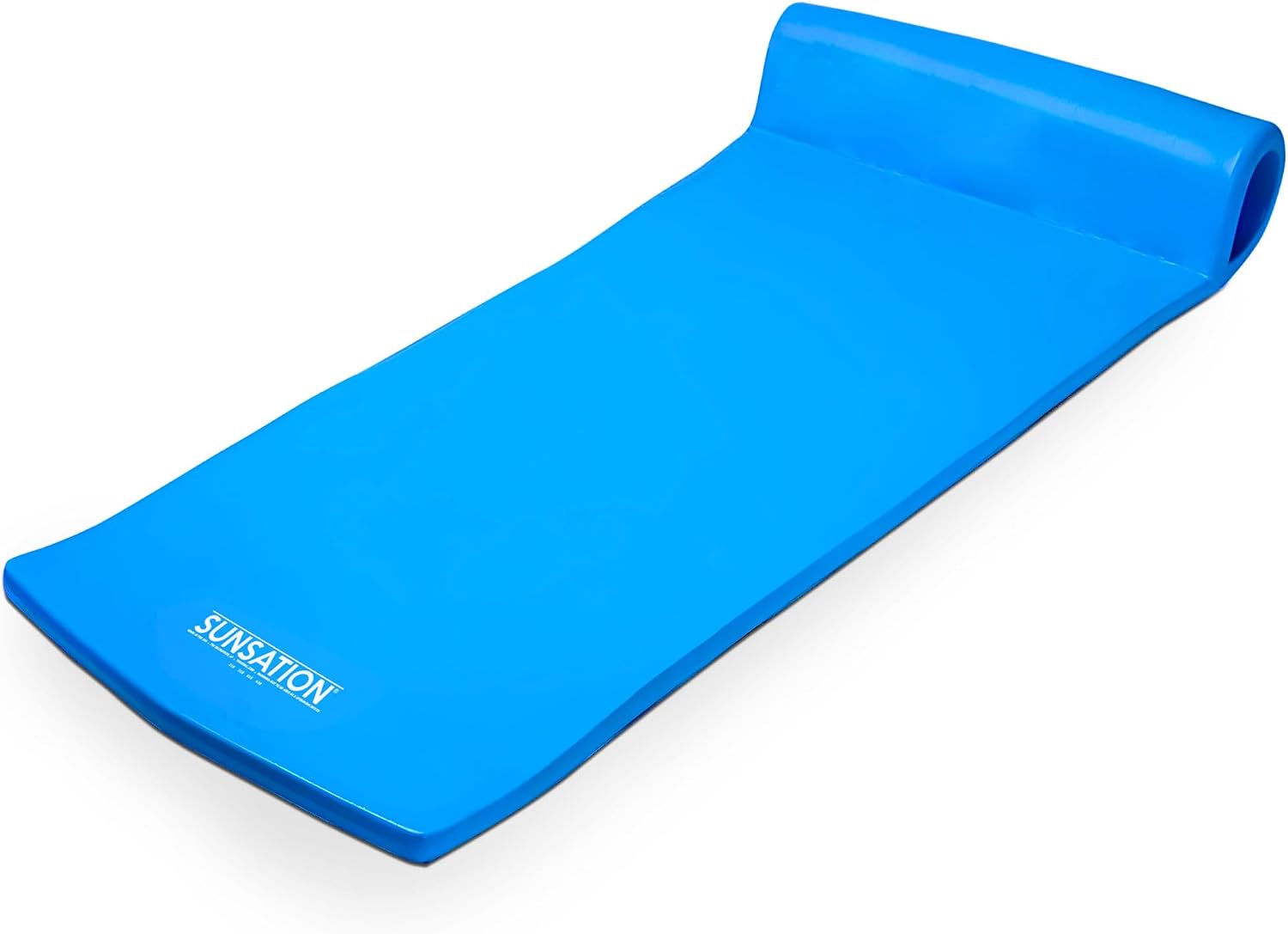 TRC Recreation Sunsation Vinyl Coated Foam Swimming Pool Float Mat Adult Lounger with Built-in Roll Pillow – Bahama Blue