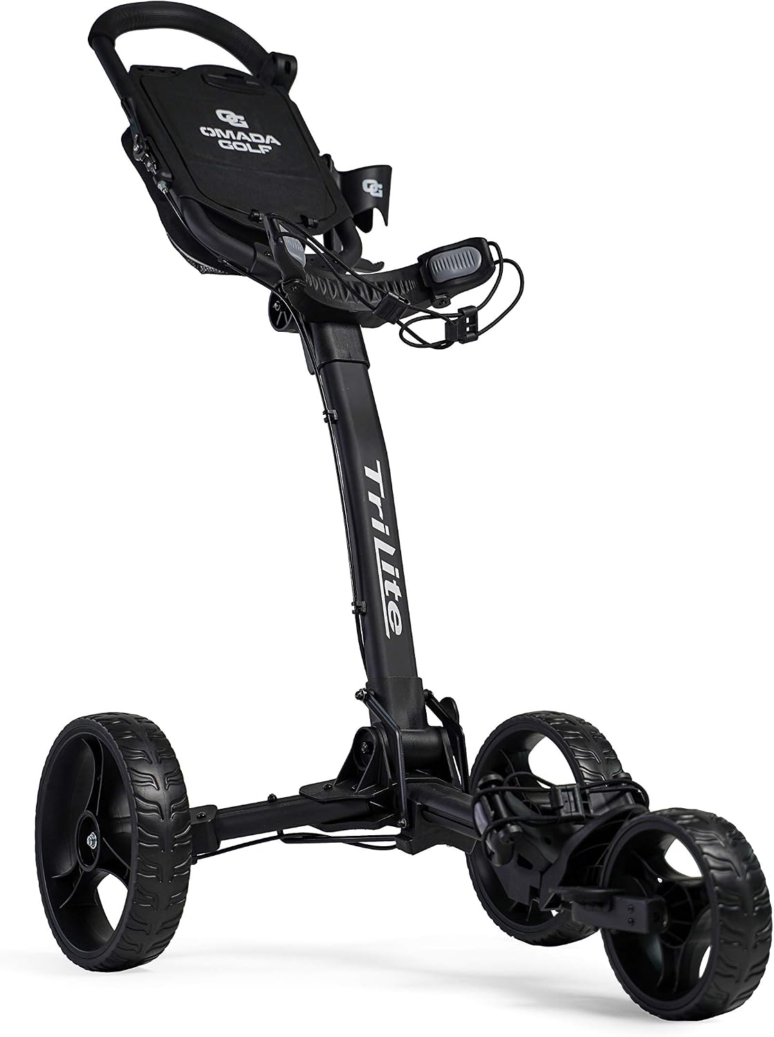 Trilite Golf Push Cart | Lightweight and Folding Golf Cart | Adjustable Golf Bag Stand – Black