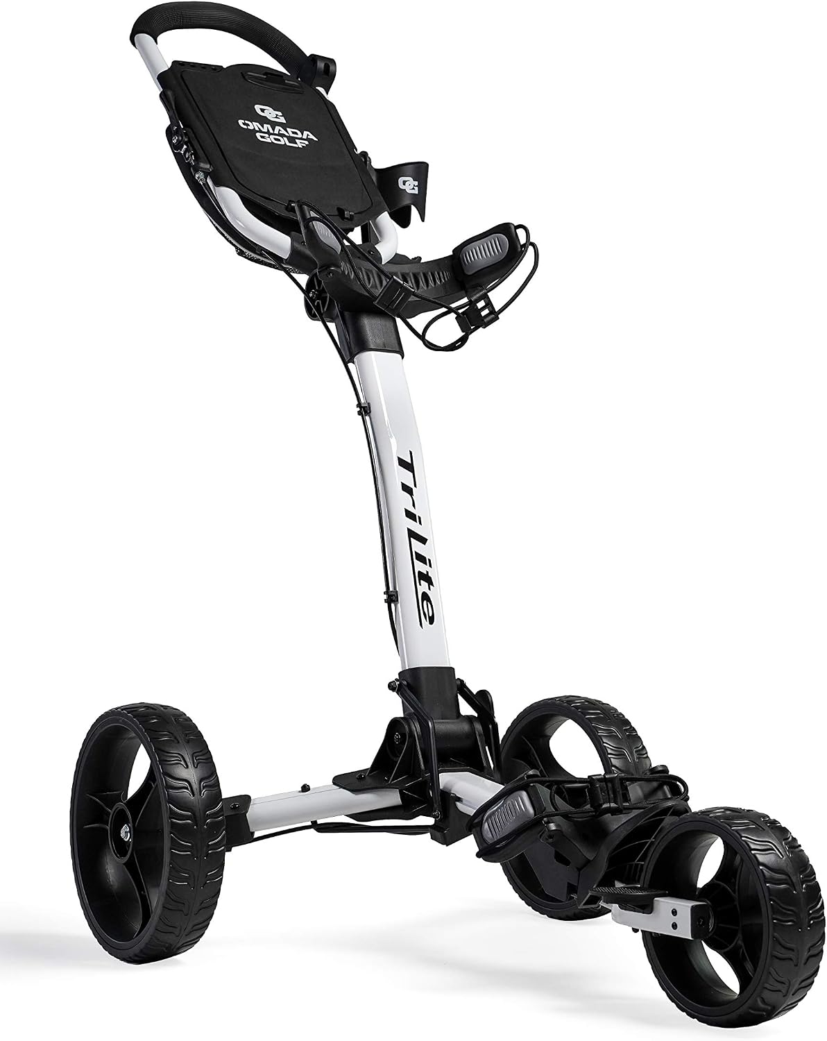 Trilite Golf Push Cart | Lightweight and Folding Golf Cart | Adjustable Golf Bag Stand – White