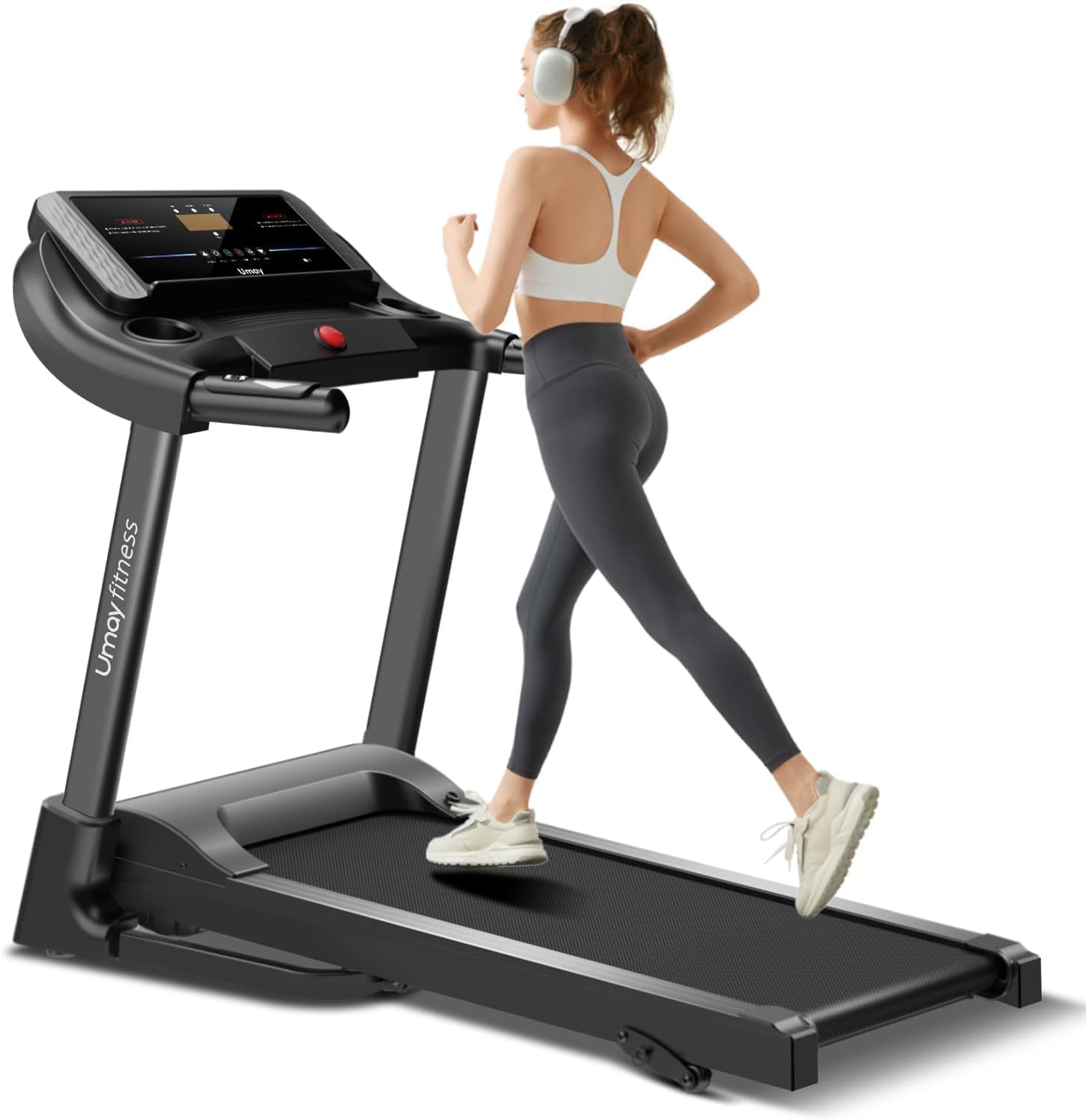 UMAY Fitness Home Folding Incline Treadmill with Pulse Sensors, 3.0 HP Quiet Brushless, 300 lbs Capacity – Black