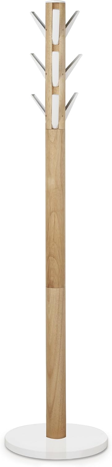 Umbra Solid Wood, Metal Freestanding 9 – Hook Coat Rack – Natural/White