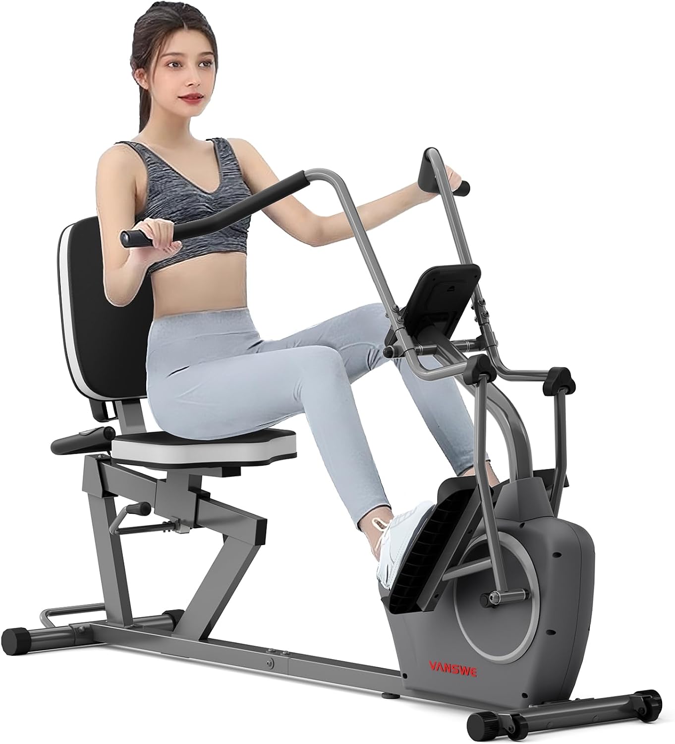 VANSWE Recumbent Cross Trainer Bike w/Arm Exerciser, Magnetic Resistance for Seniors, Bluetooth App & Pulse Sensor Included