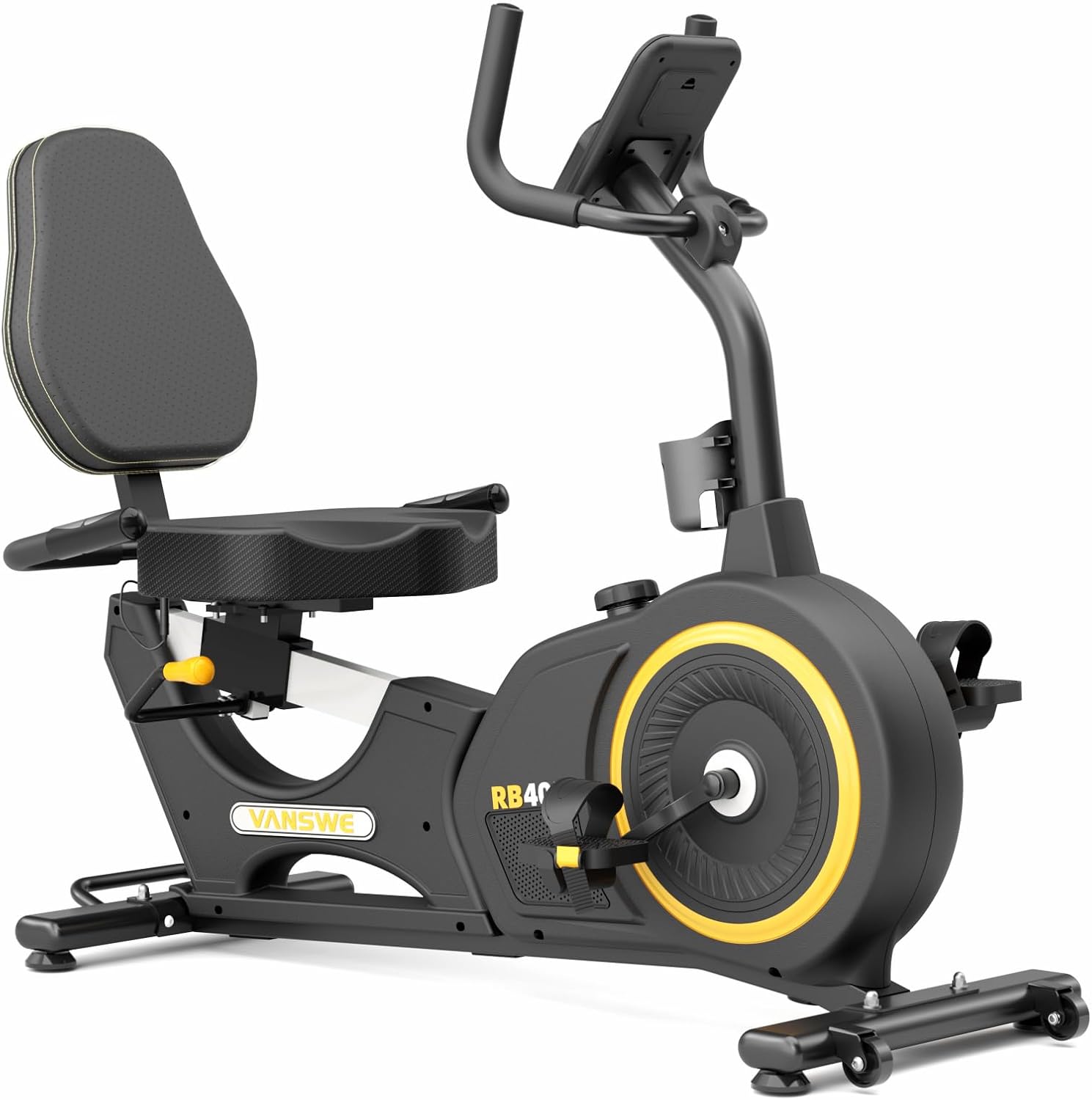 VANSWE Recumbent Exercise Bike 400LBS, Stationary Home Bike for Seniors w/Bluetooth App, LED Display & Pulse Handle, Yellow Black