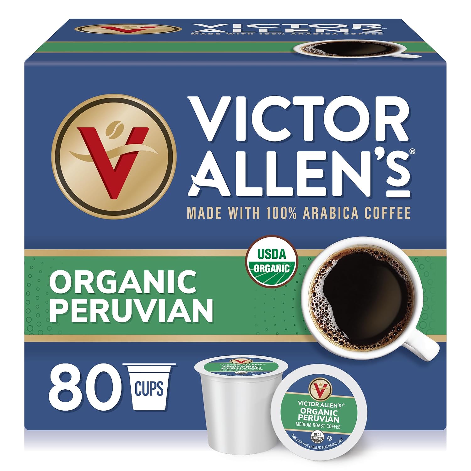 Victor Allen’s Coffee Organic Peruvian, Medium Roast, 80 Count, Single Serve Coffee Pods for Keurig K-Cup Brewers