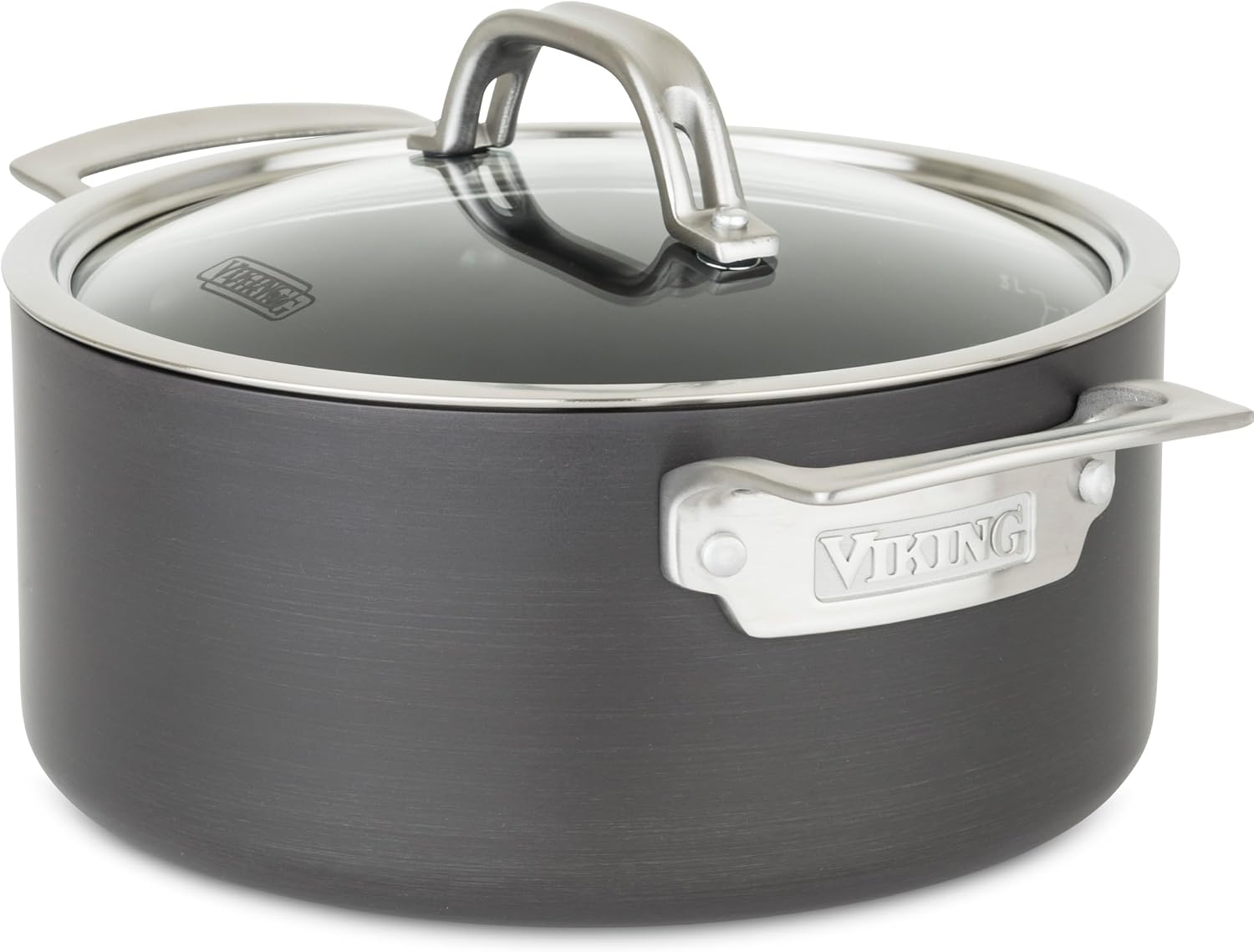 Viking Non Stick Stock Pot, 4 Quart Hard Anodized Nonstick Soup Cooking Pot with Glass Lid