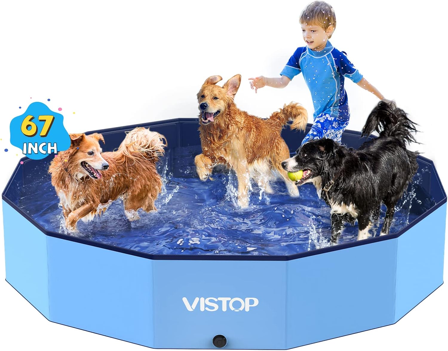 VISTOP Extra Large 67” x 11.8” Foldable Dog Pool – Durable Plastic, Portable Pet & Kiddie Pool for Bathing & Play (Blue)