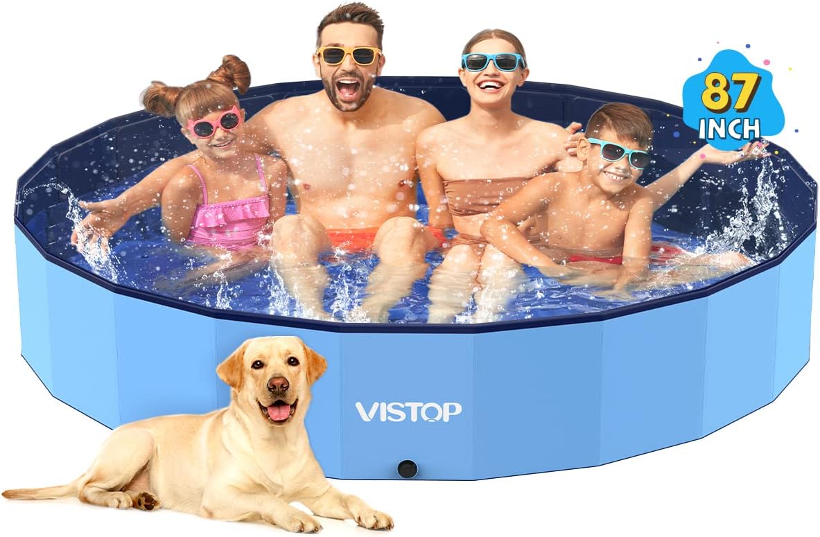 VISTOP Jumbo 87” x 15.7” Foldable Dog Pool – Durable Plastic, Portable Bath & Kiddie Pool for Pets & Kids (Blue)