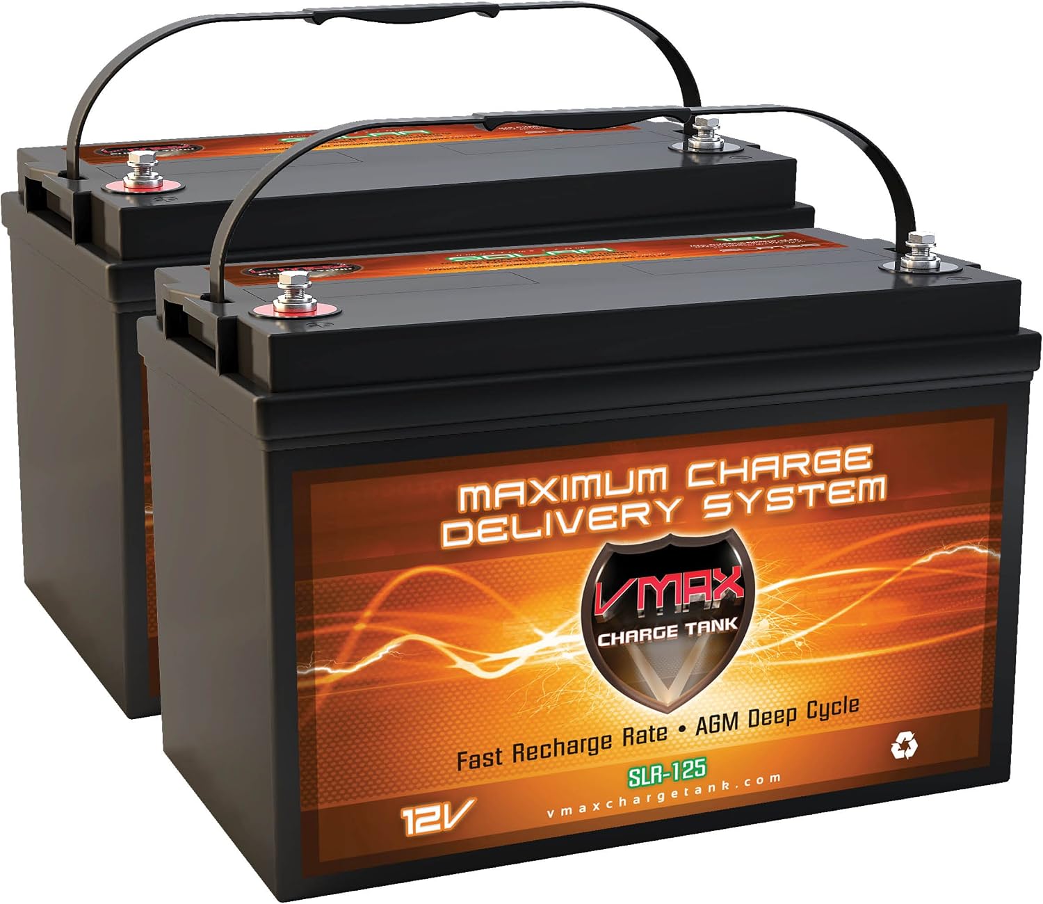 VMAX SLR125 AGM Sealed Deep Cycle 12V 125Ah Batteries for Use with Pv Solar Panels, Wind Turbine and Inverters, 2pk