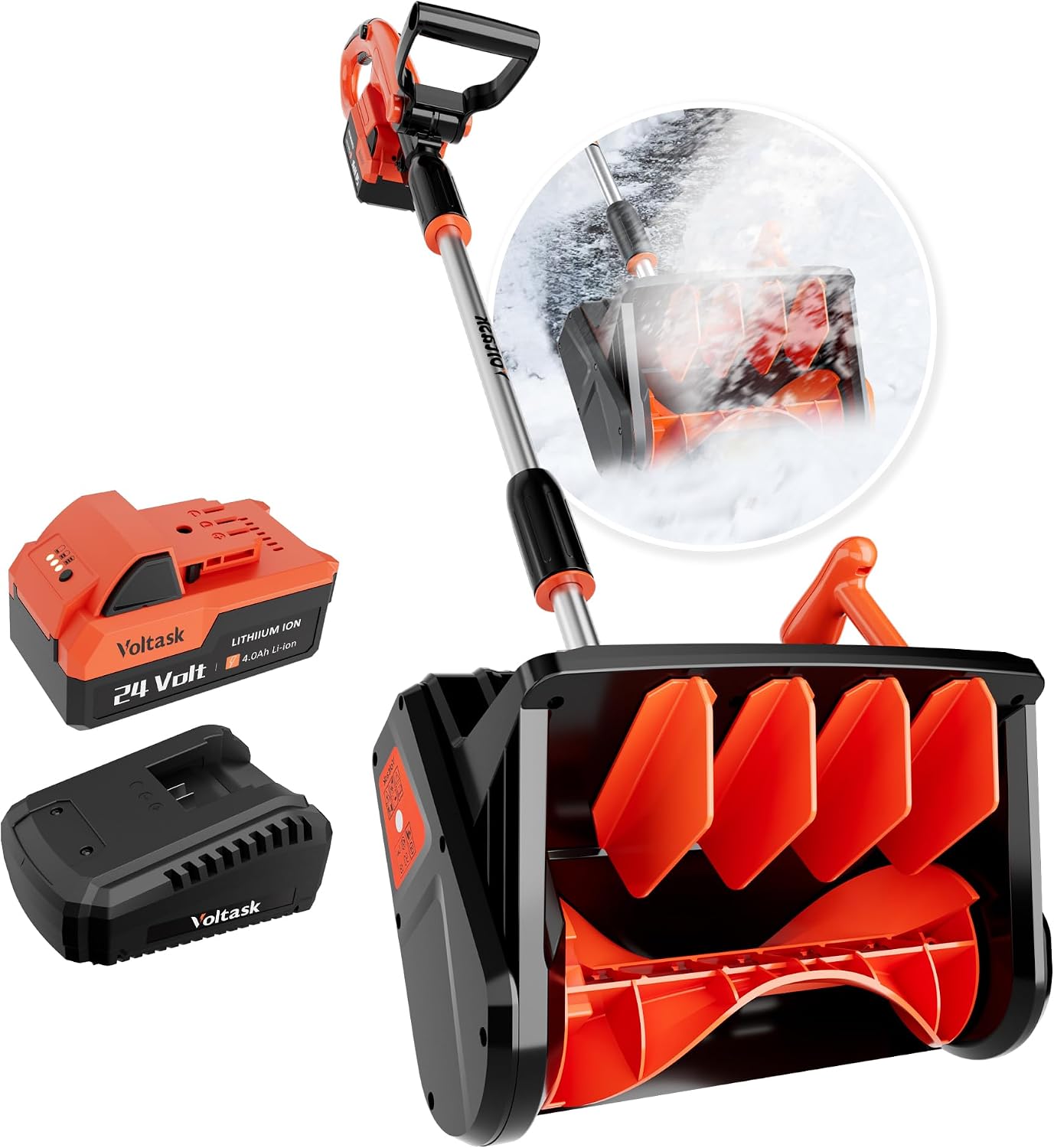 VOLTASK 24V 13-inch Cordless Snow Shovel with Directional Plate, Battery & Quick Charger Included