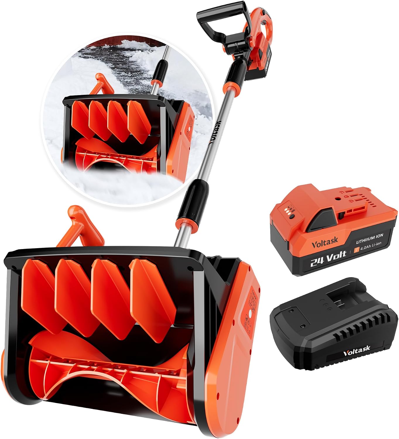 VOLTASK 24V Cordless Snow Shovel, 12.8-Inch Cordless Snow Blower, 4-Ah Battery Snow Blower (Battery & Quick Charger Included)