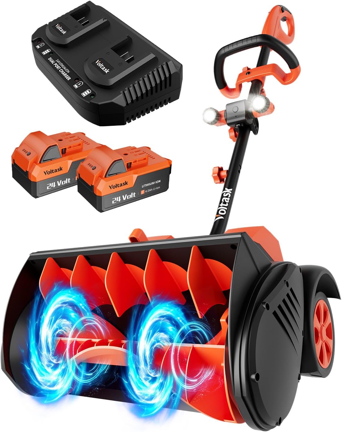 VOLTASK 48V (2 * 24V) 15.8” Cordless Snow Shovel, Brushless Battery Snow Blower, 2 * 4Ah Battery and Charger Included