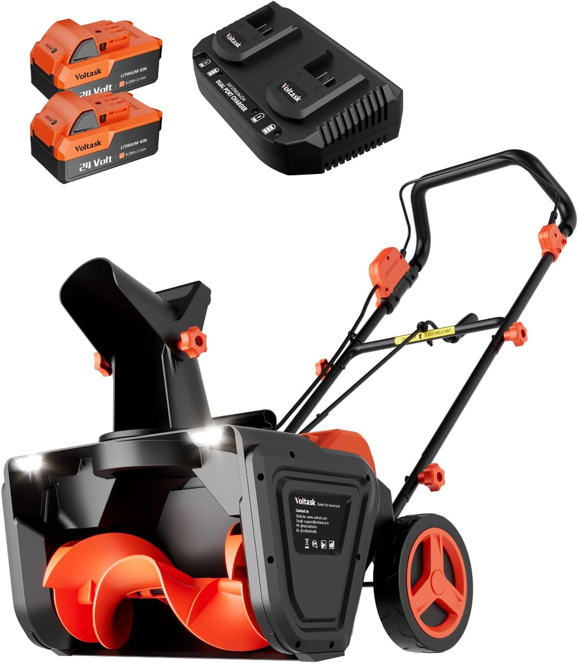 VOLTASK 48V Cordless Snow Blower, 48-Volt | 20-Inch Brushless Cordless, Battery Snow Blower (2 * 24V Battery & Dual Quick Charger Included)
