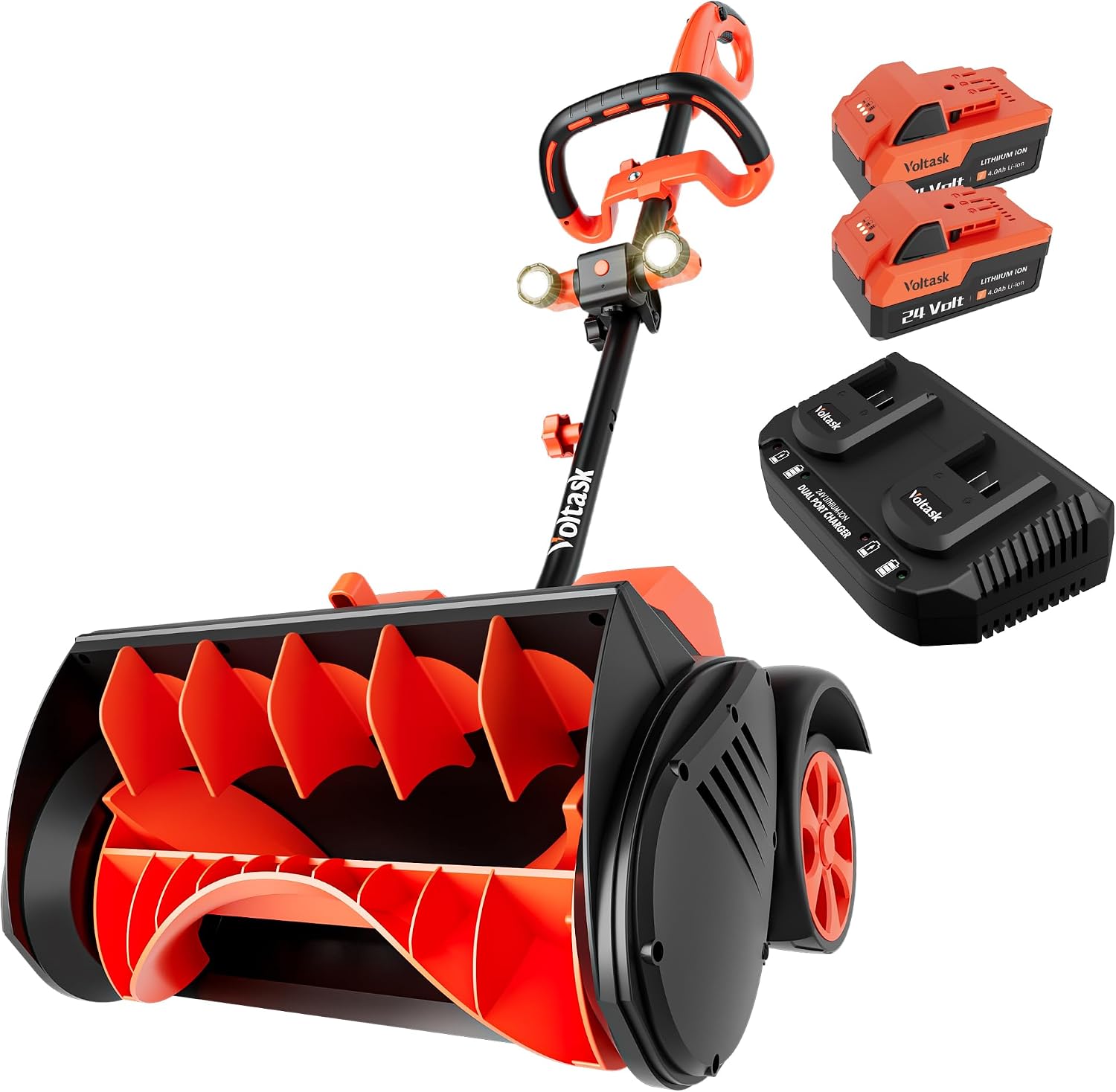 VOLTASK 48V Cordless Snow Shovel with Wheels, 15.7-Inch Brushless Cordless Snow Blower, 4-Ah Battery (2 * 24V Battery & Dual Quick Charger Included)