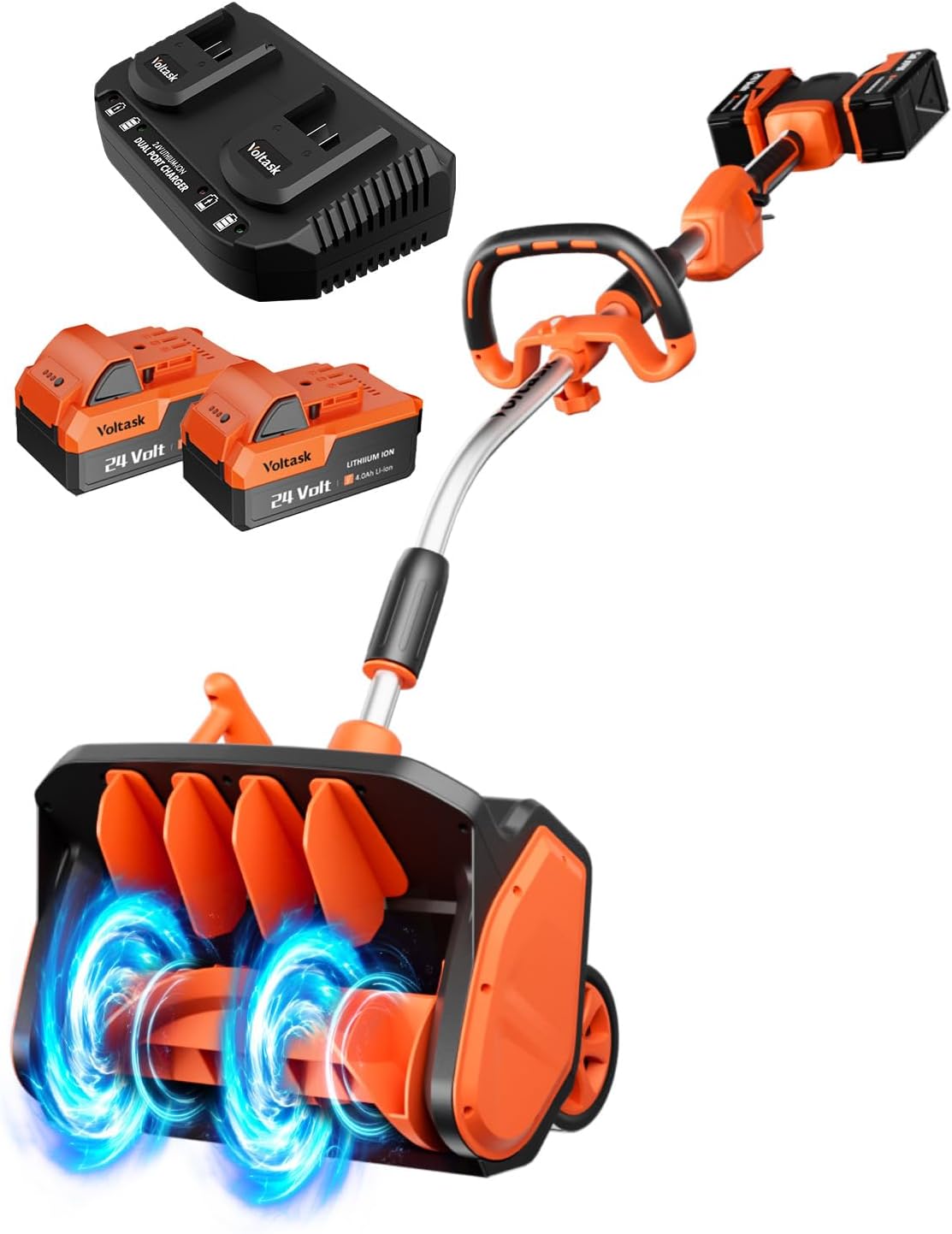 VOLTASK Cordless Snow Shovel, 48V – 17-Inch Cordless Snow Blower, Battery Snow Blower (2 * 24V Battery & Dual Quick Charger Included)