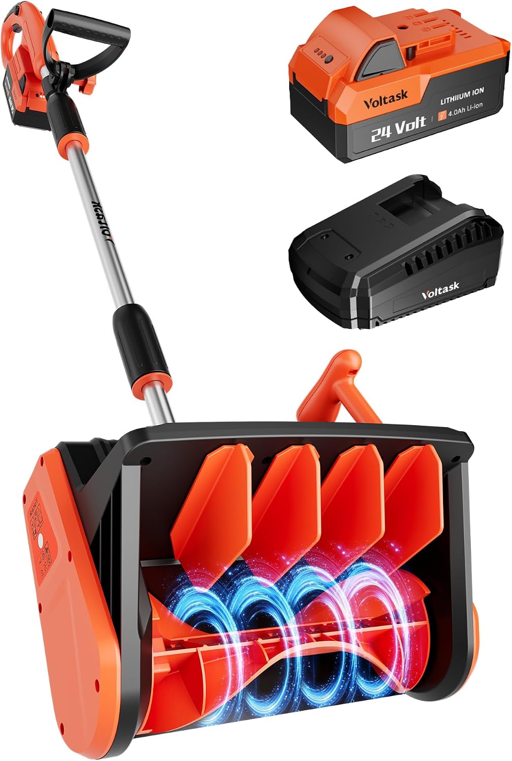 VOLTASK Cordless Snow Shovel Brushless 24V, 13.3-Inch Electric Snow Blower with 4-Ah Battery & Fast Charger, 23-Ft Snow Throw