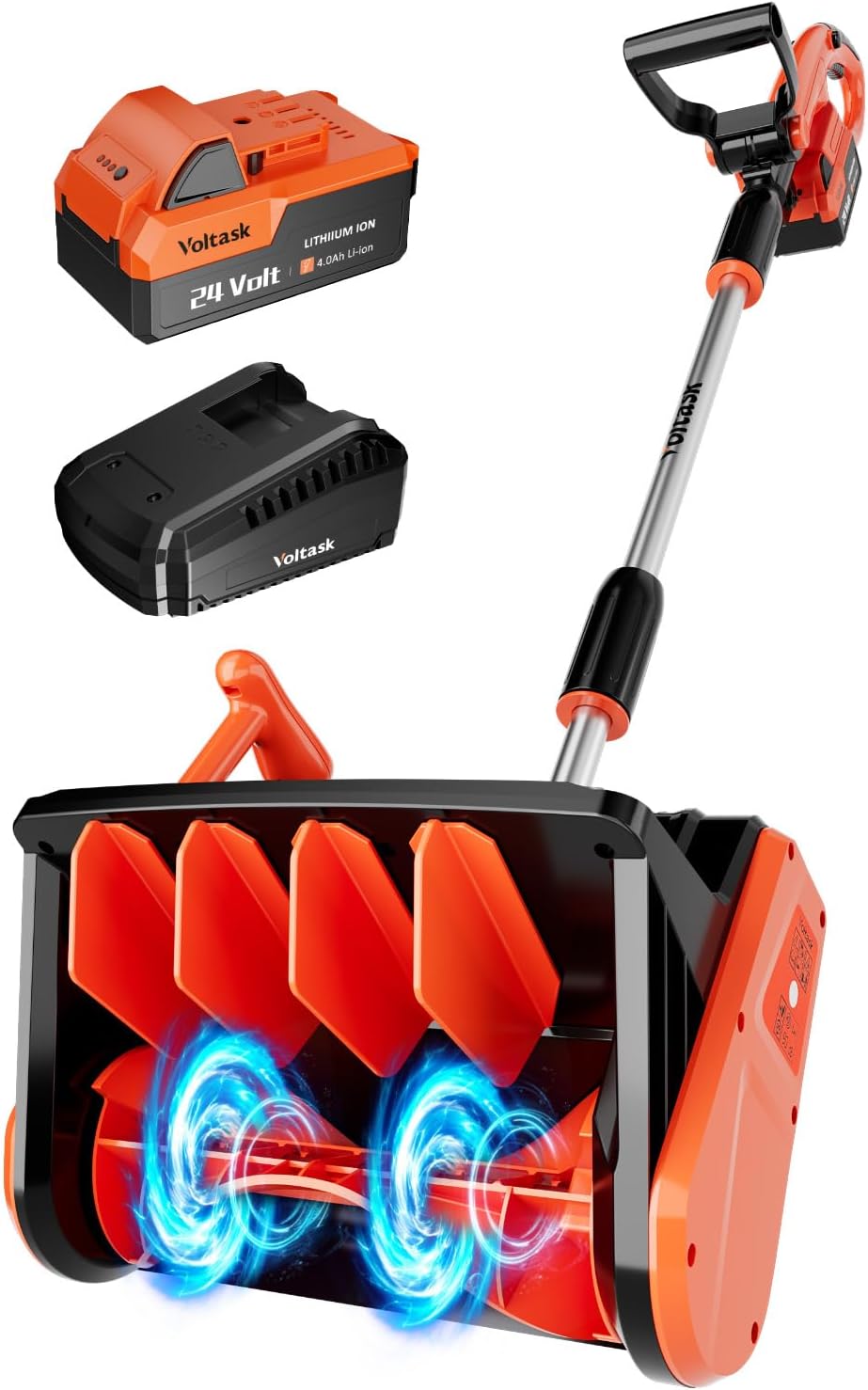 VOLTASK Cordless Snow Shovel Brushless, 24V 13 Inch Cordless Snow Blower, Electric Snow Shovel (4-Ah Battery & Quick Charger Included)