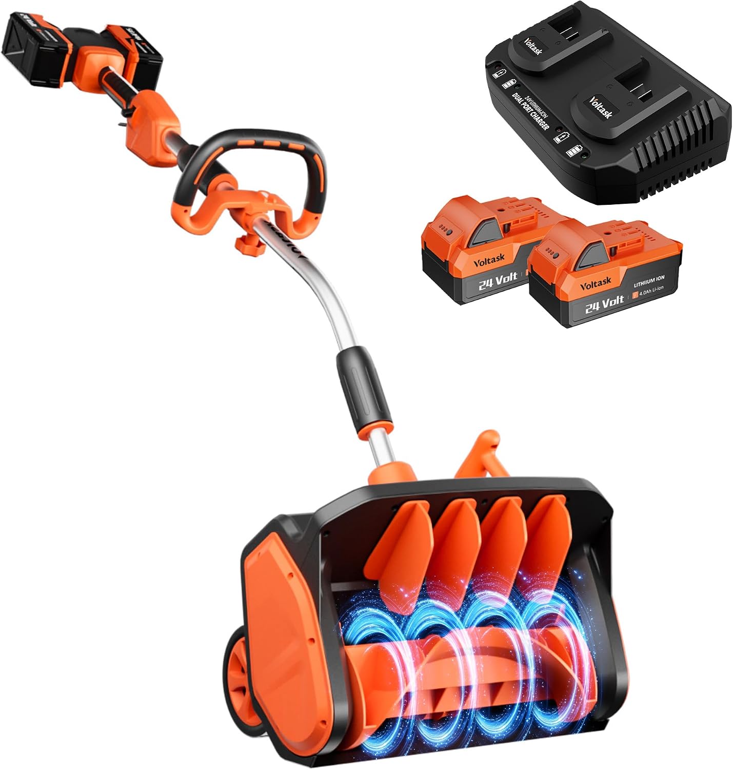 VOLTASK Electric Snow Shovel Cordless, 48V, 17.2-Inch Brushless Snow Shovel Battery Powered, Cordless (2 * 24V Battery & Dual Quick Charger Included)