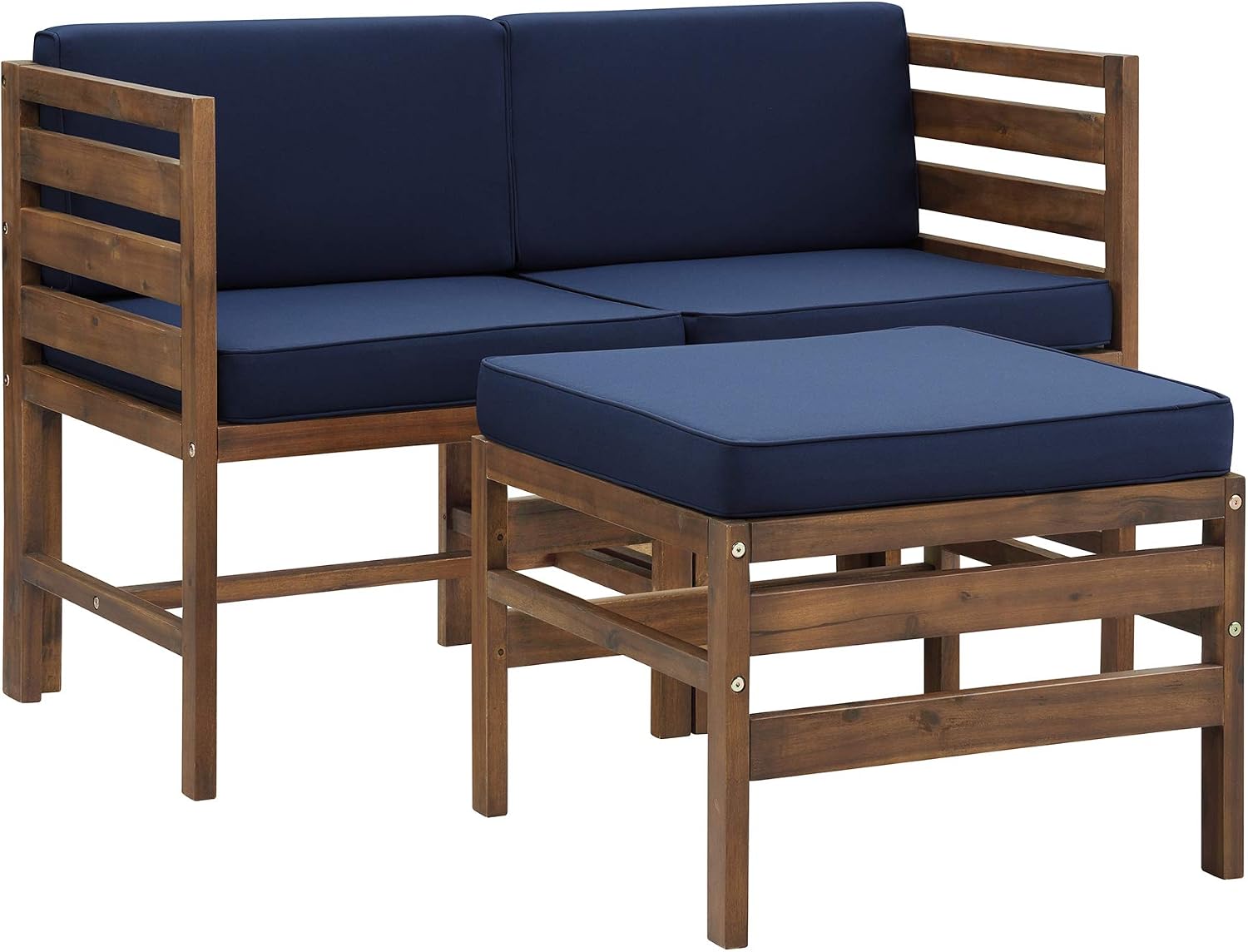 Walker Edison AZWSAN3PCDBBU Ravello Modular 3 Piece Outdoor Patio Set, Navy Blue/Dark Brown