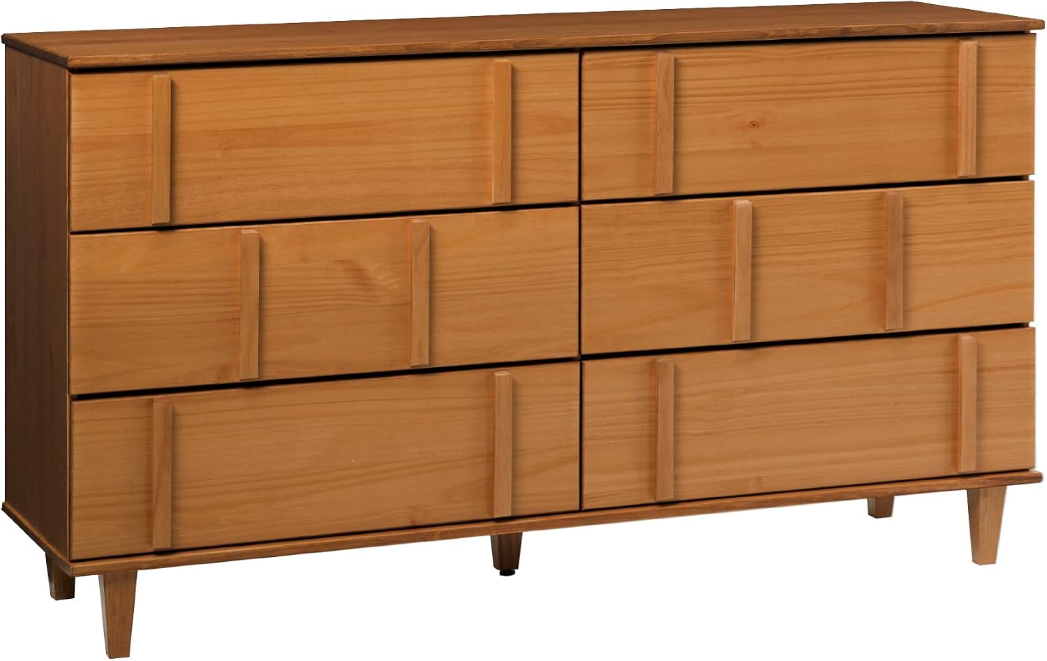 Walker Edison Contemporary Detailed 6-Drawer Solid Wood Dresser, 60 Inch, Caramel