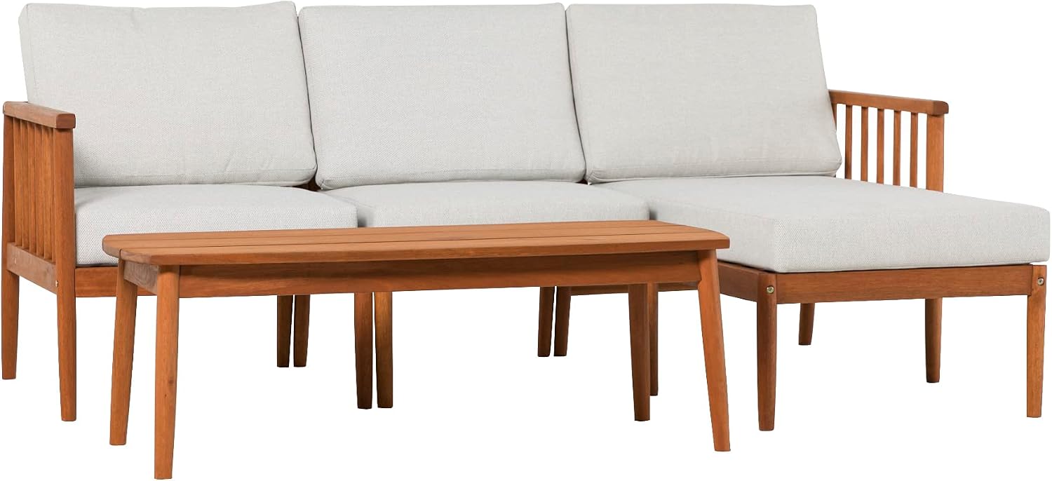 Walker Edison Dekian Modern 4-Piece Spindle-Side Solid Acacia Patio Sectional, Brown