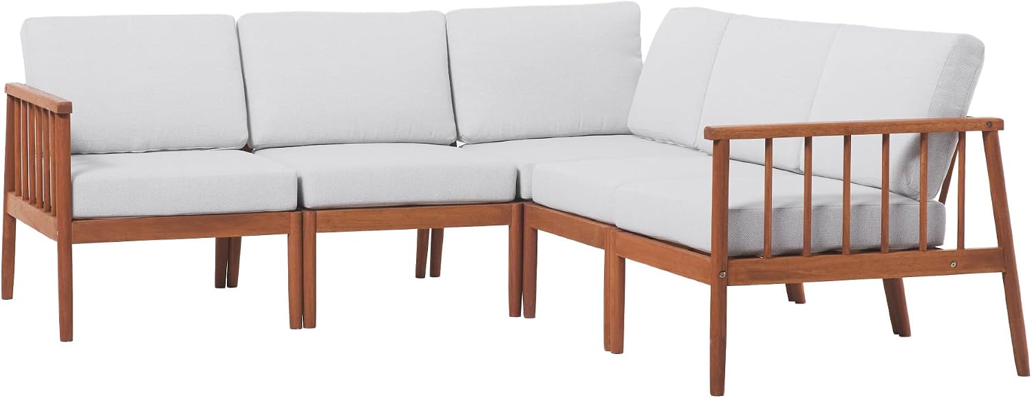 Walker Edison Dekian Modern 5-Piece Spindle-Side Solid Acacia Patio Sectional, Brown