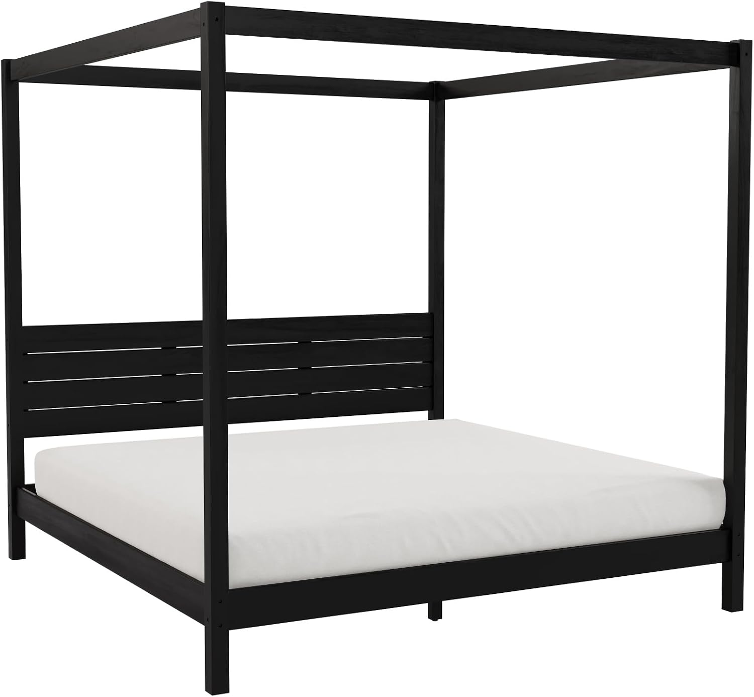 Walker Edison Isla Slatted Headboard Canopy Bedframe, King, Black
