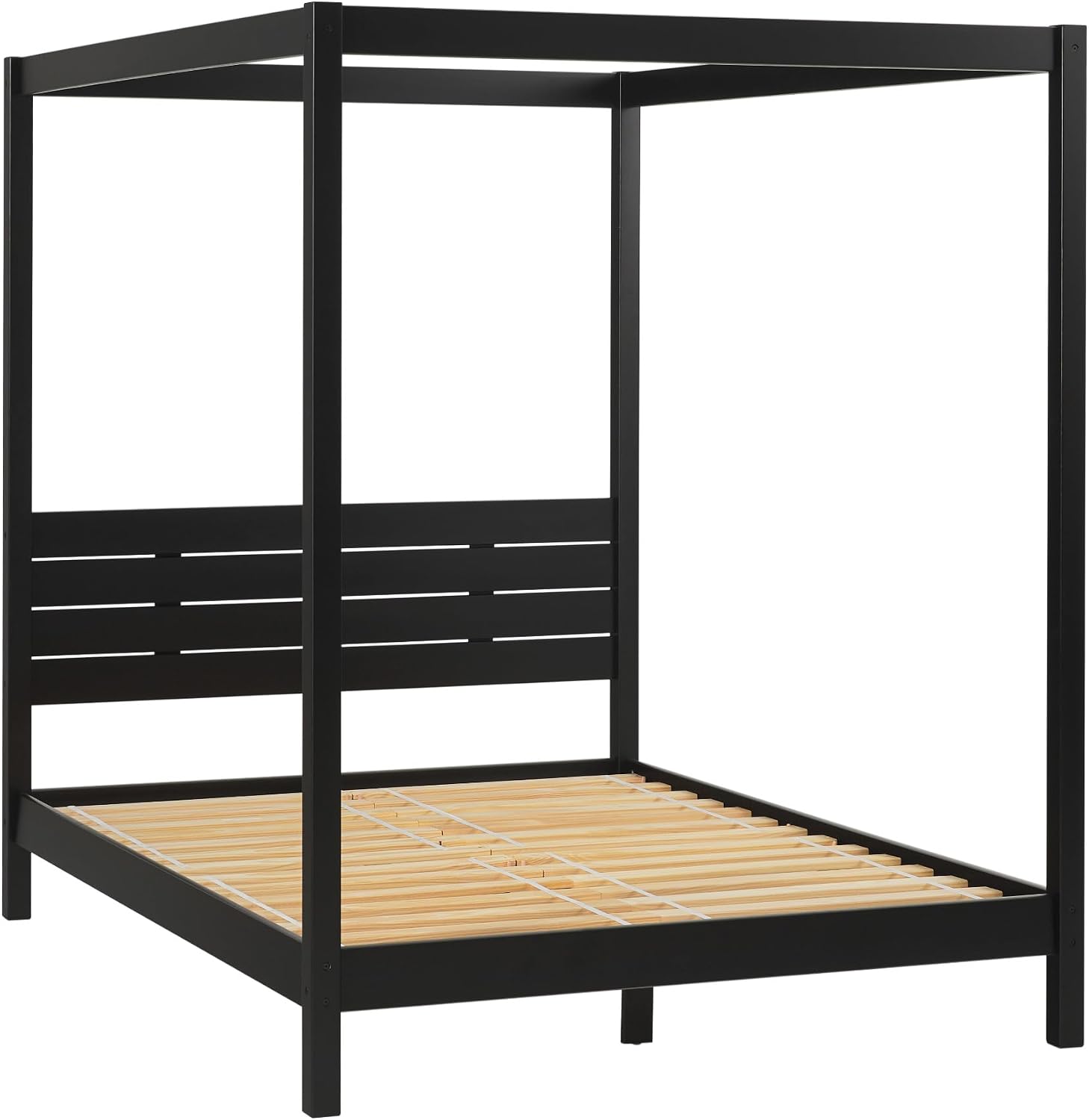 Walker Edison Isla Slatted Headboard Canopy Bedframe, Queen, Black