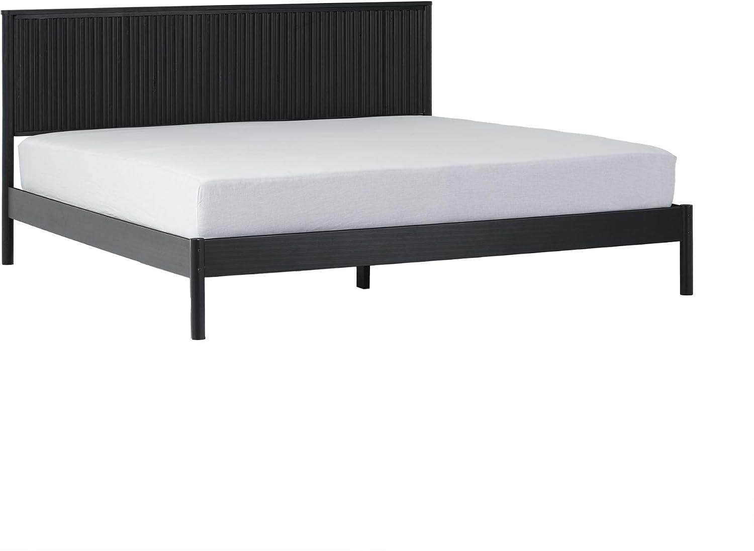 Walker Edison King Modern Reeded Headboard Solid Wood Bed, King Size, Black
