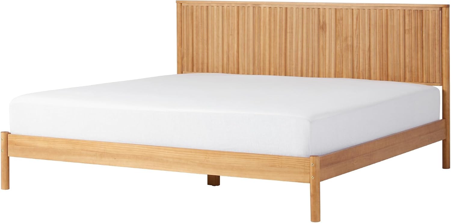 Walker Edison King Modern Reeded Headboard Solid Wood Bed, King Size, Blonde