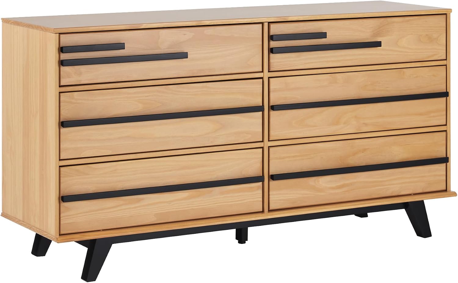 Walker Edison Malhia Contemporary Minimalist Solid Wood 6-Drawer Dresser, 60 Inch, Natural Pine