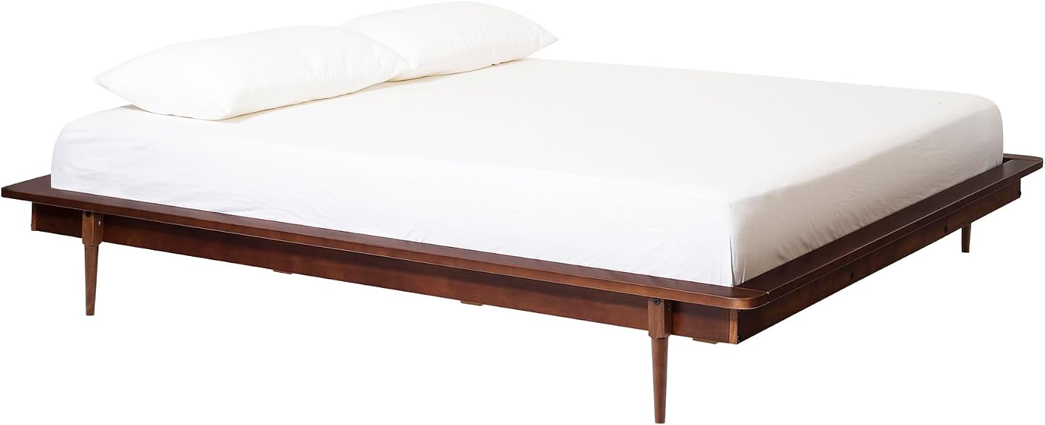 Walker Edison Mid Century Modern Solid Wood Platform Bed Headboard Footboard Bed Frame Bedroom, King, Walnut