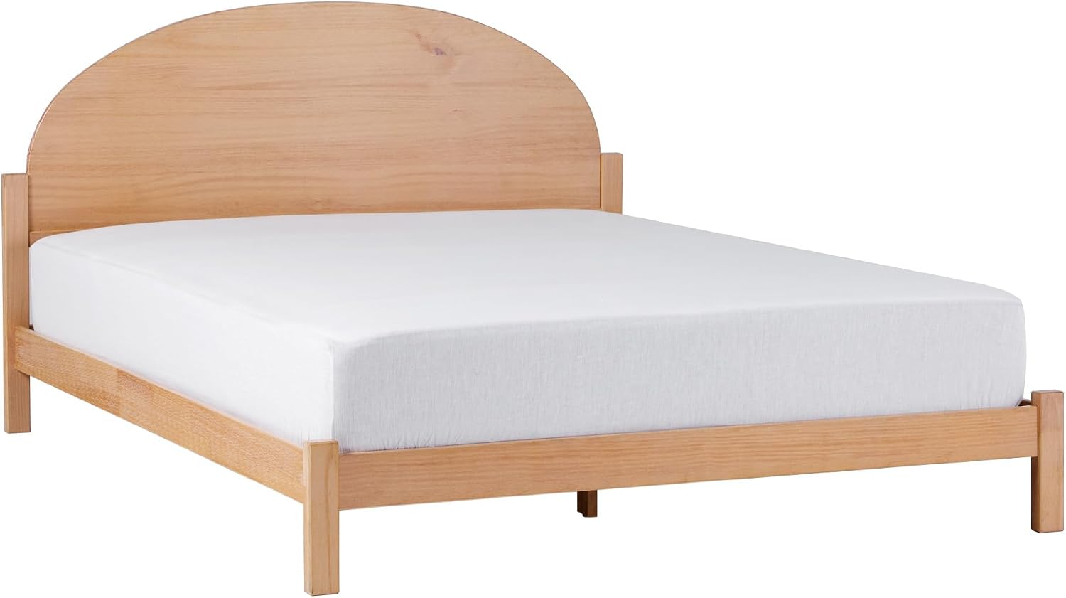 Walker Edison Queen Boho Arched Headboard Solid Wood Bed, Queen Size, Cerused White