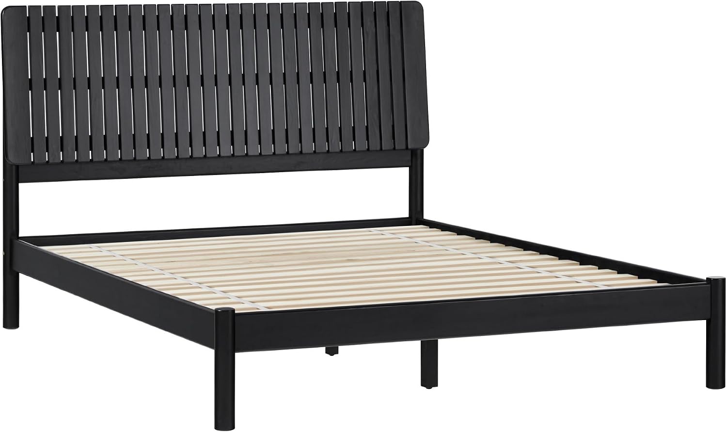 Walker Edison Queen Transitional Vertical Slatted Headboard Solid Wood Bed, Queen Size, Black