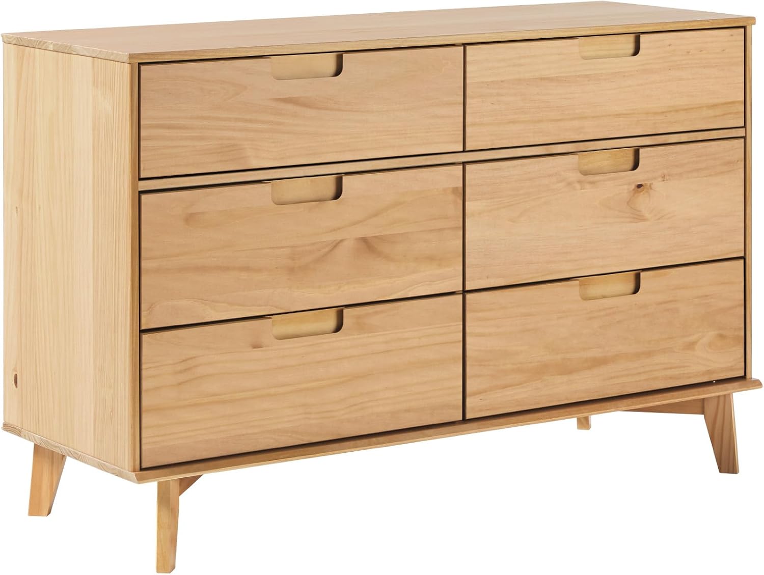 Walker Edison Sloane 6-Drawer Groove Handle Solid Wood Dresser, 52 Inch, Natural Pine