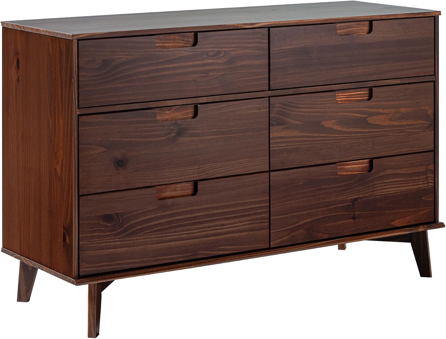 Walker Edison Sloane 6-Drawer Groove Handle Solid Wood Dresser, 52 Inch, Walnut