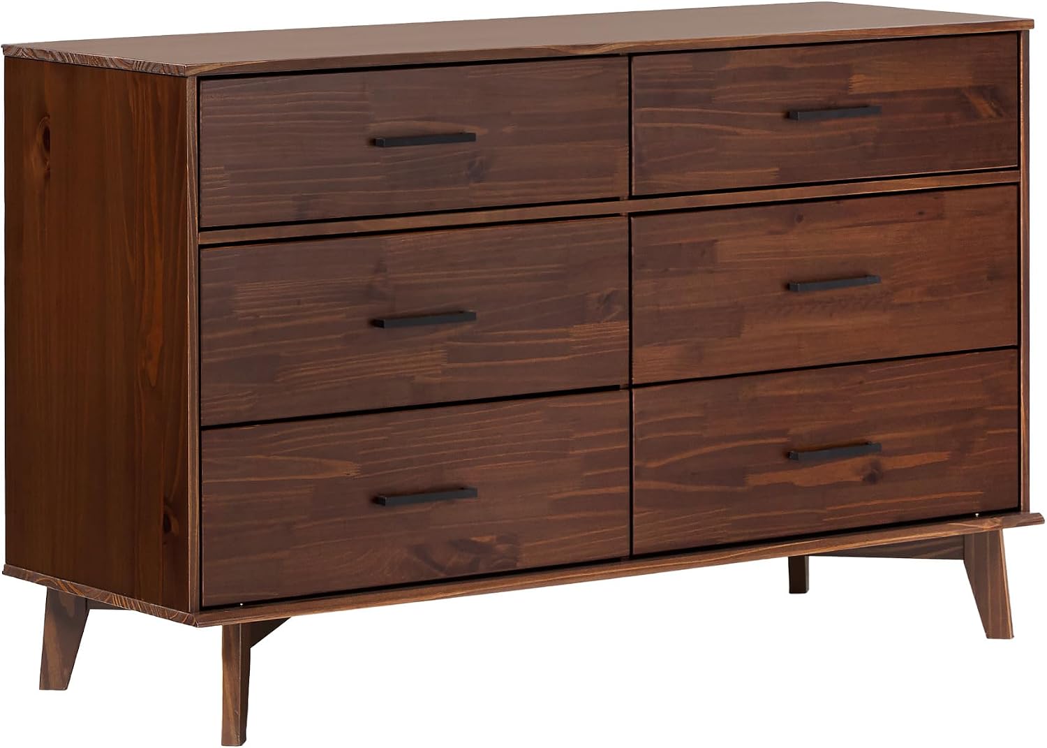 Walker Edison Sloane 6-Drawer Solid Wood Dresser with Metal Handles, 52 Inch, Walnut