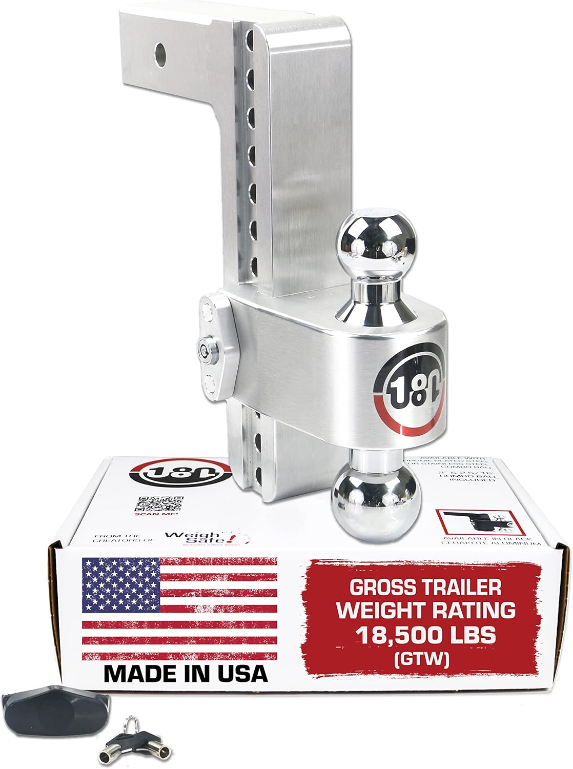 Weigh Safe Adjustable Trailer Hitch 10″ Drop for 2.5″ Receiver, Chrome Tow Balls, 18,500 lbs GTW