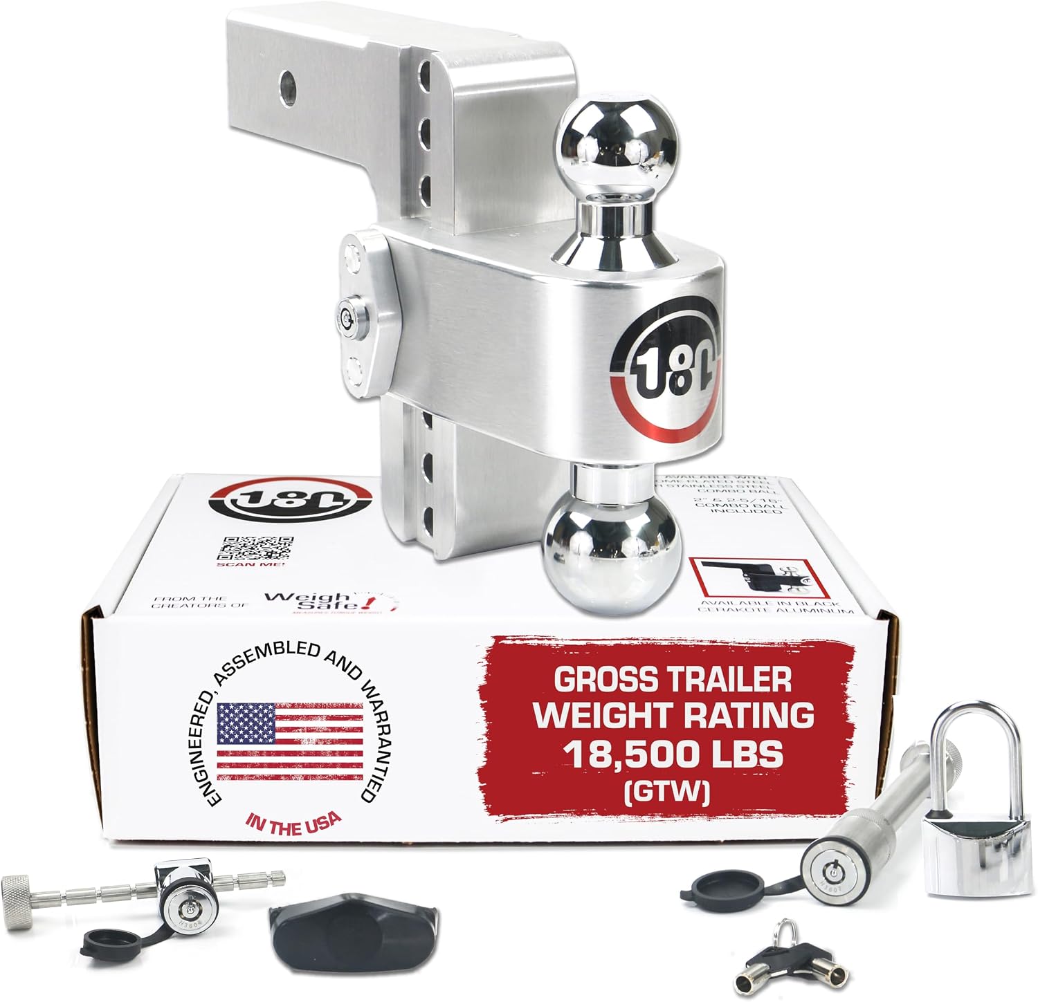 Weigh Safe Adjustable Trailer Hitch 6″ Drop for 2.5″ Receiver, Heavy Duty Aluminum, 18,500 lbs GTW