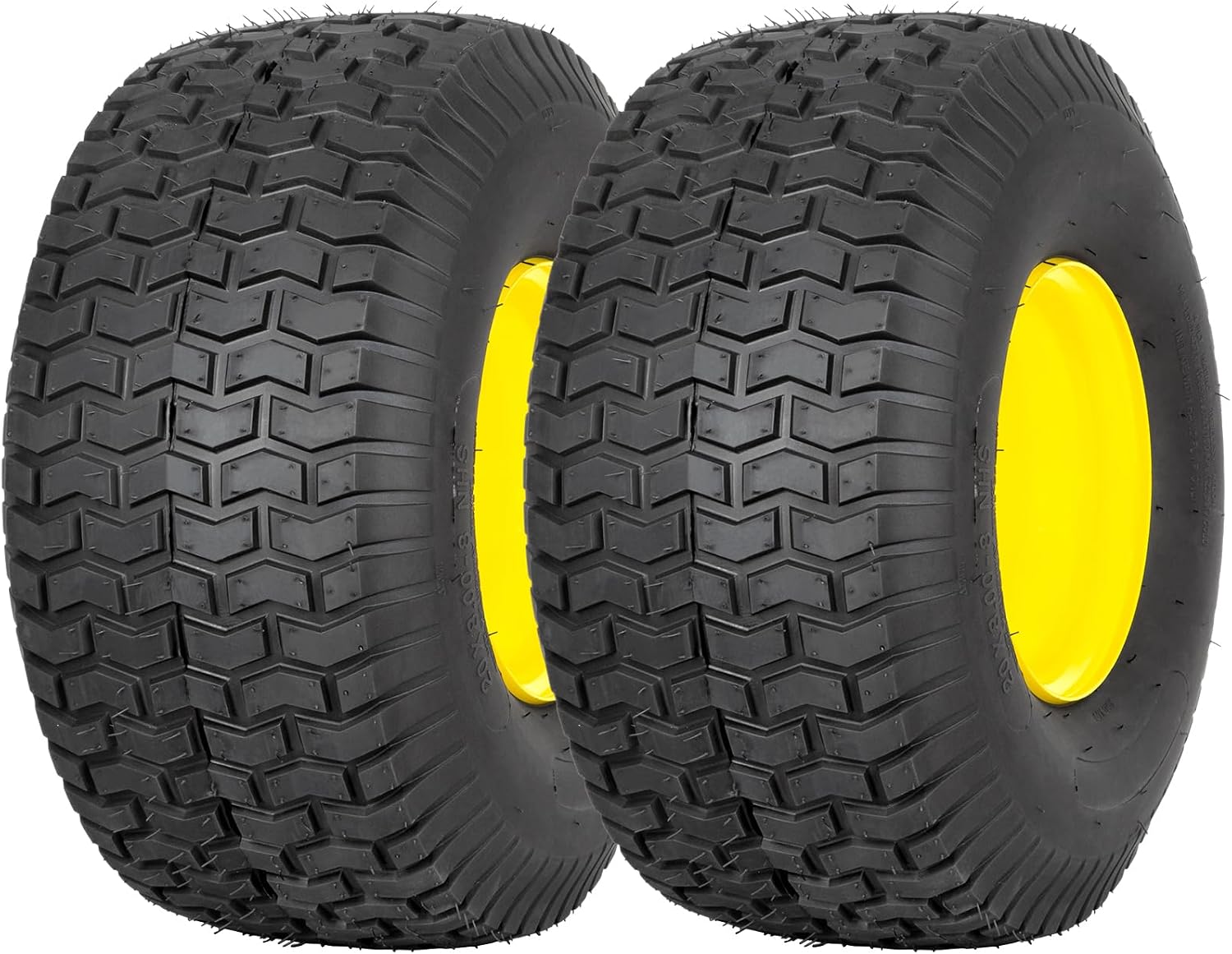 WEIZE 20×8.00-8 Lawn Mower Tire & Wheel Assembly for John Deere, 3.48″ Offset Hub, 965lbs Capacity, Turf 4-Ply, Set of 2