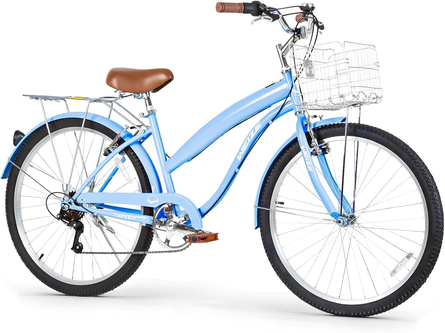 WEIZE 26-Inch Blue Beach Cruiser Bike – 7-Speed Commuter Bicycle for Adults – KBC-6053
