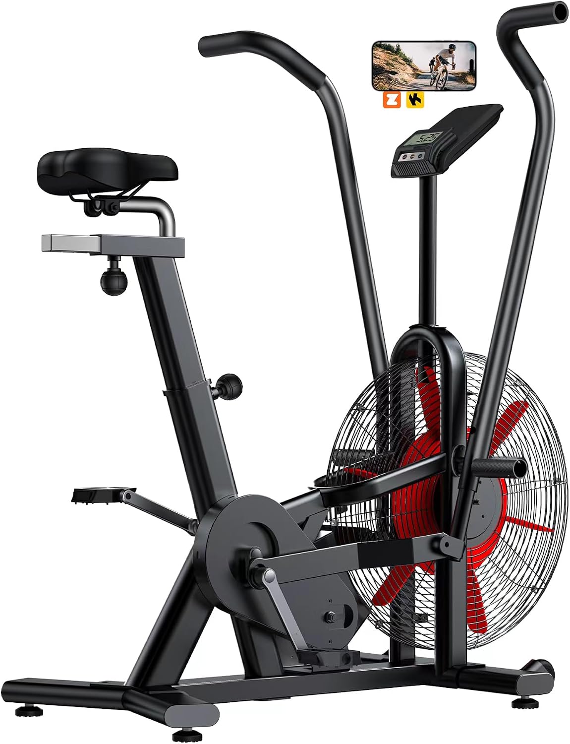 Wenoker Exercise Bike Air Resistance Stationary Bike for Home, Indoor Bike with Dual Action Handlebars, APP Connection Customizable Monitor