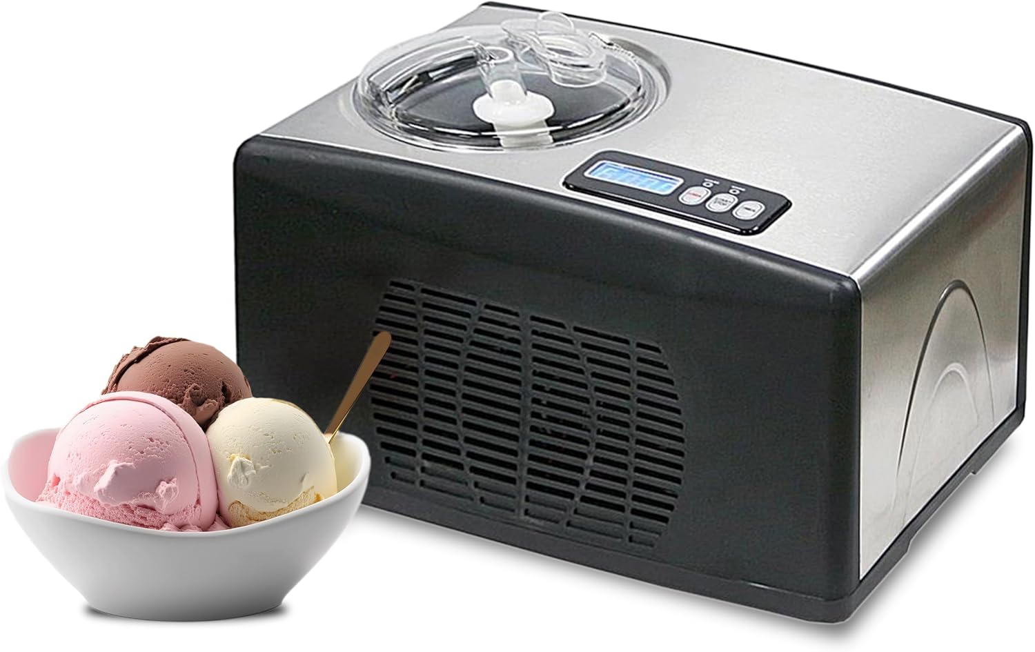 Whynter Ice Cream Maker Machine 1.6 Qt. Automatic with Built-In Compressor, LCD Digital Display & Timer, No Pre-Freezing, Stainless Steel