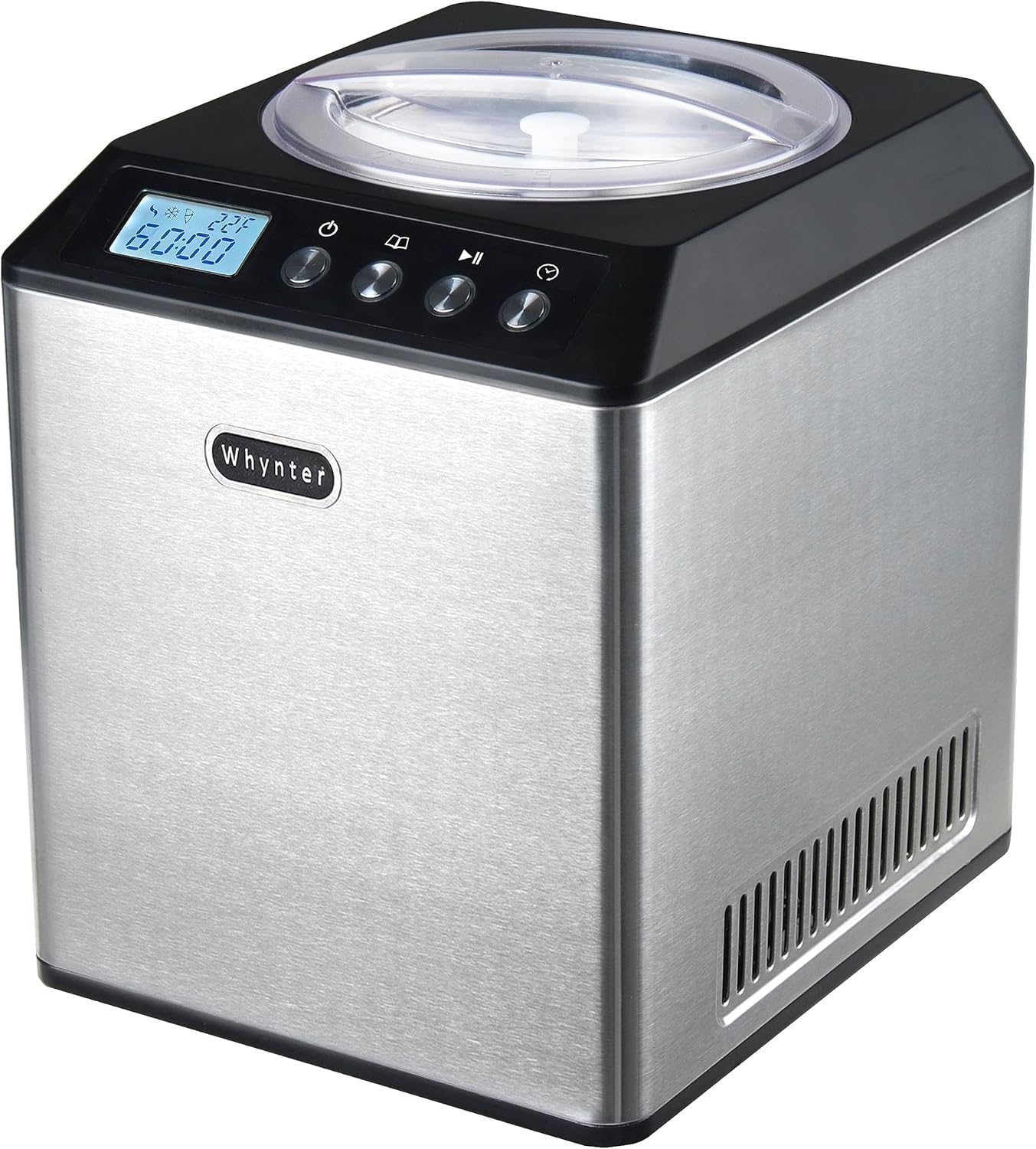 Whynter Ice Cream Maker Machine Automatic 2.1 Qt Upright w Built-In Compressor, LCD Digital Display & Timer, No Pre-Freezing, Stainless Steel