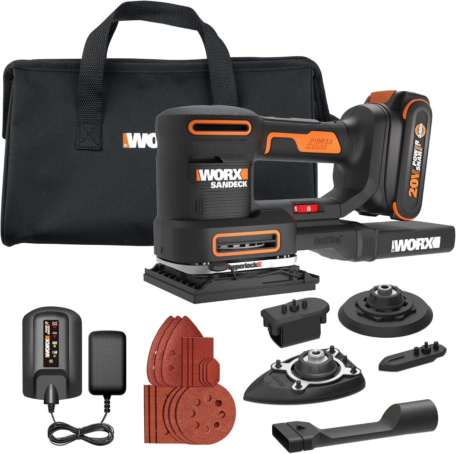 WORX Cordless Sander, 20V 10,000 Orbits/Minute Multi-Sander