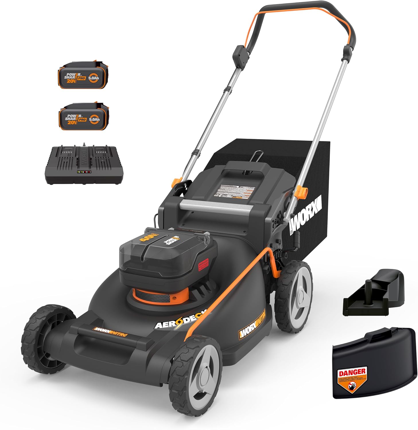 WORX Nitro 40V 21″ Cordless Lawn Mower – Brushless Push Mower with Aerodeck, 7-Height Adjustment & Batteries