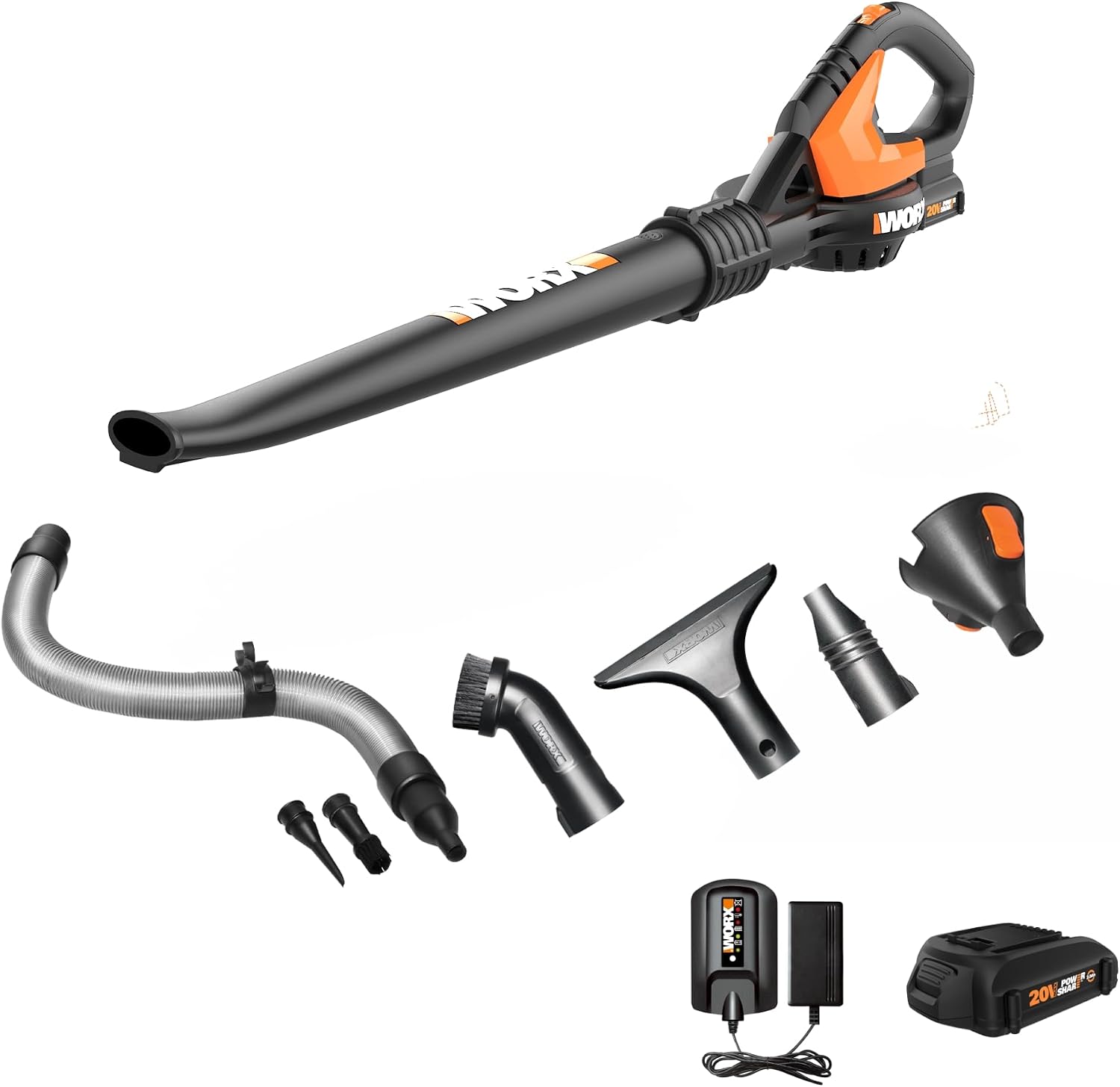 WORX WG545.1 20V Cordless Leaf Blower, Electric Blowers for Lawn Care with 120 MPH & 3.5 Lbs with Cleaning Attachments, Battery & Charger Included